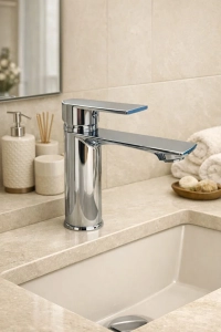 SUVİA Lavabo Bataryası Krom | Sıcak-Soğuk, Modern Tasarım, Düz Kollu
